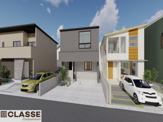 【完成予想図】 | 宇治市五ヶ庄福角　2区画B号地　売土地　建築条件付き | 参考プランになりますので、お客様のお好みの外観を一緒に作らせていただきます。外壁には、メンテナンスが楽な光セラを採用しており、汚れがつきにくく、色あせもしにくいのでおススメです！