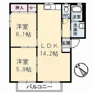 【間取り】 | アンシャンテ　A棟 | 2LDK