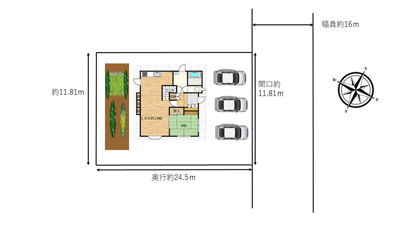 北見市美芳町６丁目２－３　中古売家の区画図|【区画図】区画図です。駐車の位置等参考にして下さい。