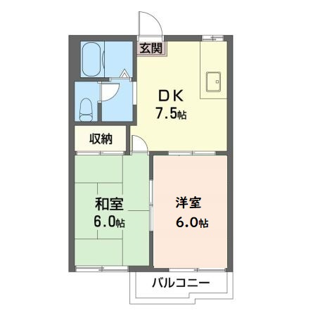 ハイツニューサウスの間取り|使い易い振分け2DK♪