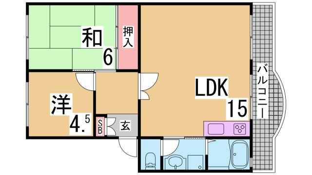 神戸市北区甲栄台１丁目の賃貸マンションの間取り