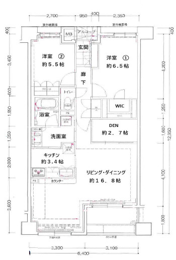 【間取り】 | エスコート姫路ザ・レジデンス　3階 | ２LDK+DEN（書斎）です。