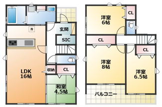 【間取り】 | GRAFARE宇都宮市上戸祭町3期　1号棟 | 南向きで陽当たりの良い間取りです