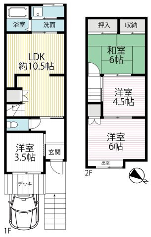 「東野」駅徒歩２０分◆リフォーム済みの４ＬＤＫ◆堀込車庫ありで駐車１台可能◆山科区大塚元屋敷町の間取り