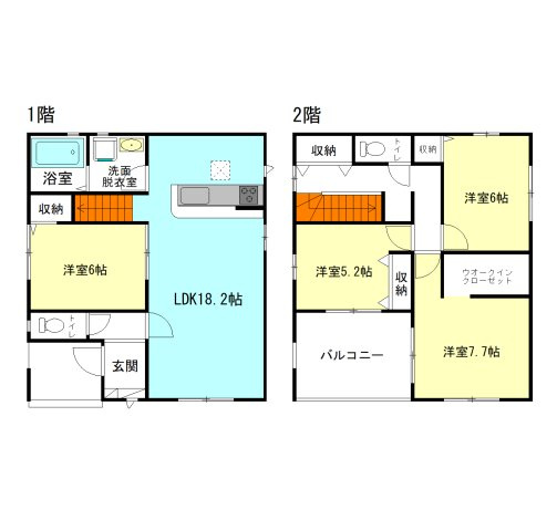 【間取り】 | アーバンスタイル高崎市倉賀野町1期ー③ | 水廻りを最短距離で結んだ、ラクラク家事同線設計！
家族と自然に顔合わせできるリビングアクセス階段！