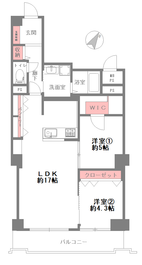「神戸市灘区マンション」イトーピア六甲道マンションの間取り|2LDK　LDK17帖　専有面積66.85㎡