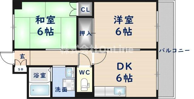 東大阪市荒本新町の賃貸マンションの間取り