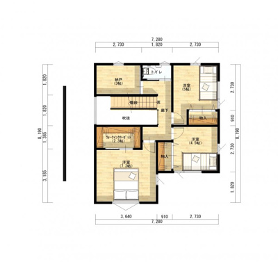  | 中区米田⑤号地 | 2階：洋室7.3帖、洋室5帖、洋室4.5帖、WIC2.3帖