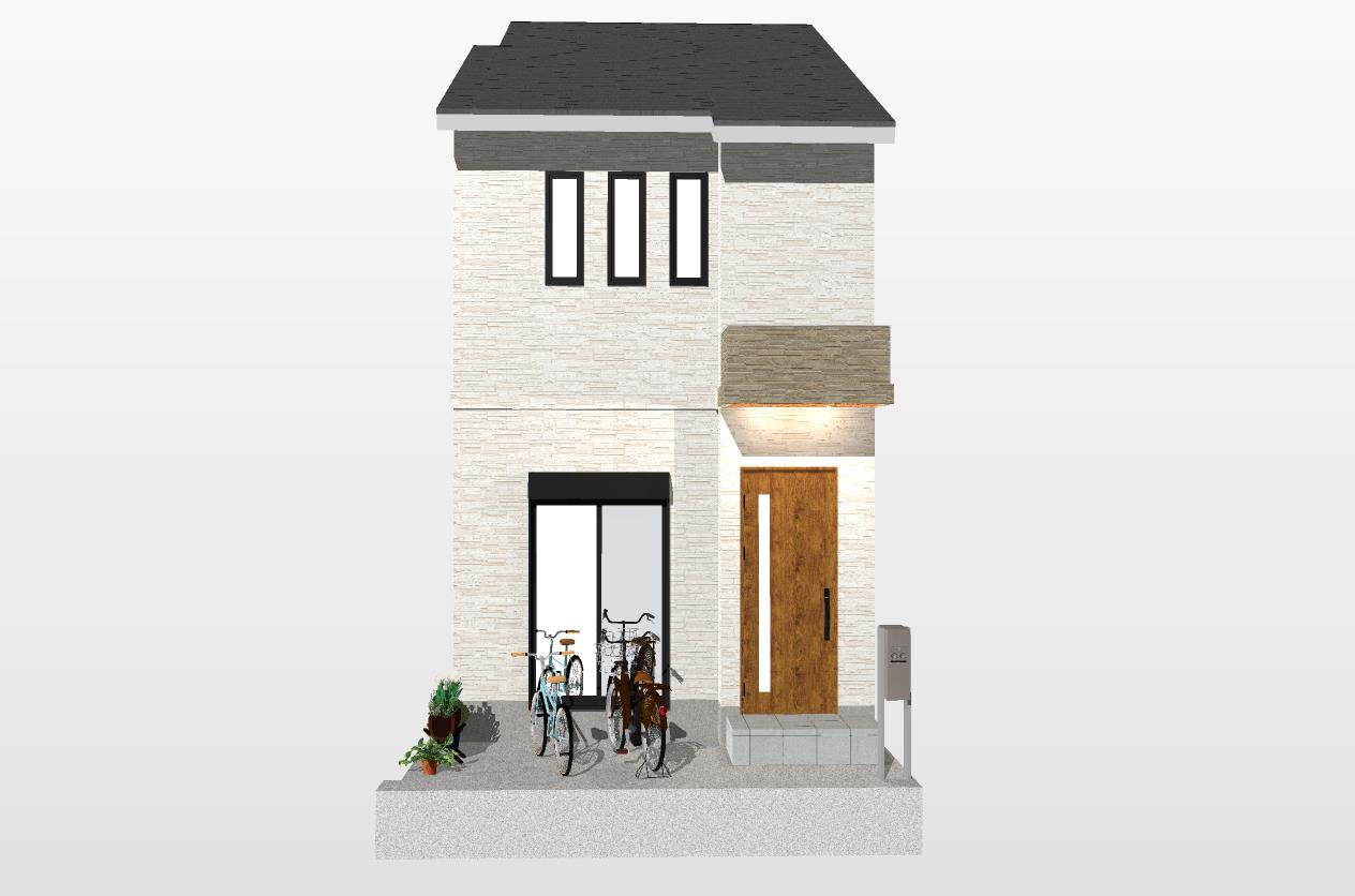 吉田中阿達町　建築条件付土地　メインプランの外観パース|【外観：パース図】自由設計につき外観や内観のお色味や素材などもお好みのものをお選びいただけます！