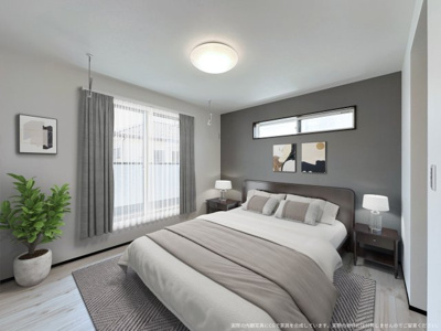 【寝室】 | 【2号棟　主寝室　家具設置イメージ】
※画像内の家具家電はCGで作成したイメージです。実際の物件には付帯致しません。