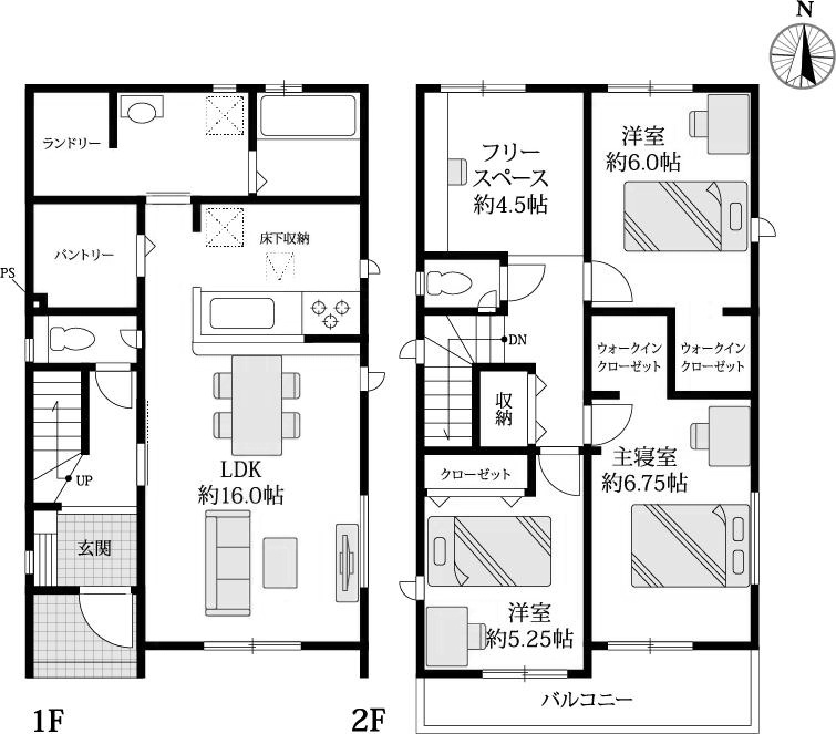 香美市土佐山田町百石町1丁目-2棟2-新築戸建ての間取り|2棟2