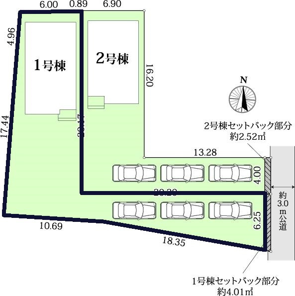 香美市土佐山田町百石町1丁目-2棟1-新築戸建ての土地図|2棟1