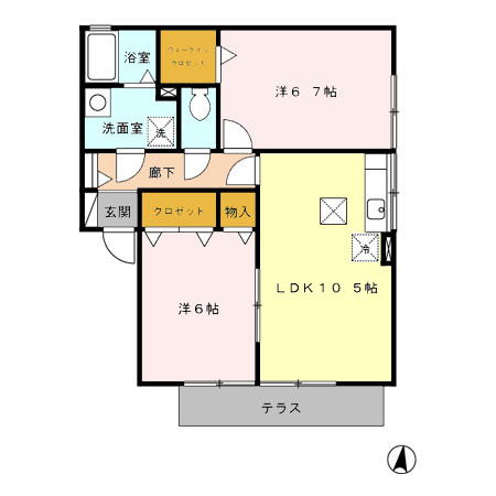 熊本市北区龍田４丁目のアパートの間取り