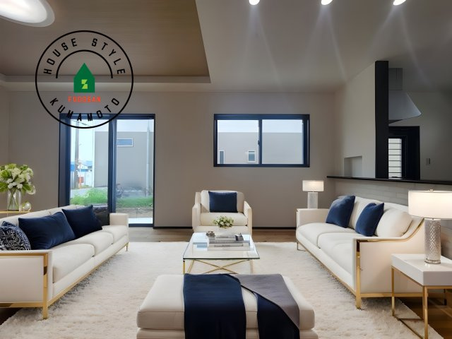 熊本市南区富合町杉島第6-4棟（1号棟）の内観：施工例|キッチンからリビングをしっかり確認できます。家族の笑顔があふれる空間になりそうですね。※家具はCGを合成したものです。同仕様写真