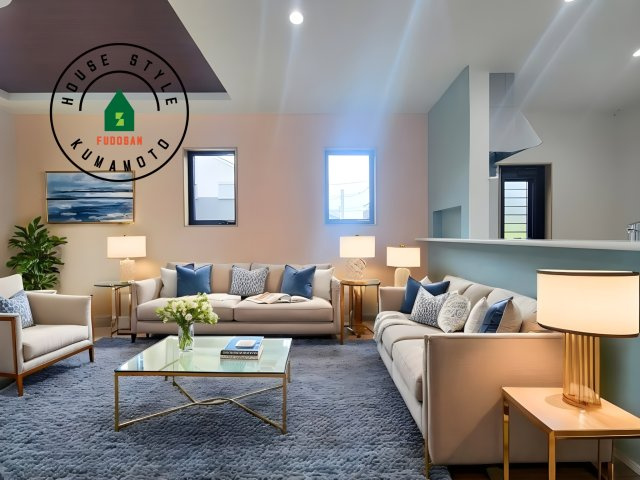 熊本市南区富合町杉島第6-4棟（4号棟）の居間・リビング|キッチンからリビングをしっかり確認できます。家族の笑顔があふれる空間になりそうですね。※家具はCGを合成したものです。