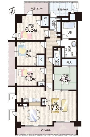 ロイヤルアーク東香里園町の間取り|4LDK　南東角部屋で日当り良好！