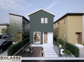 【外観パース】 | 宇治市広野町宮谷　2区画　D号地　売土地　建築条件付き　 | 参考プランになりますので、お客様のお好みの外観を一緒に作らせていただきます。外壁には、メンテナンスが楽な光セラを採用しており、汚れがつきにくく、色あせもしにくいのでおススメです！