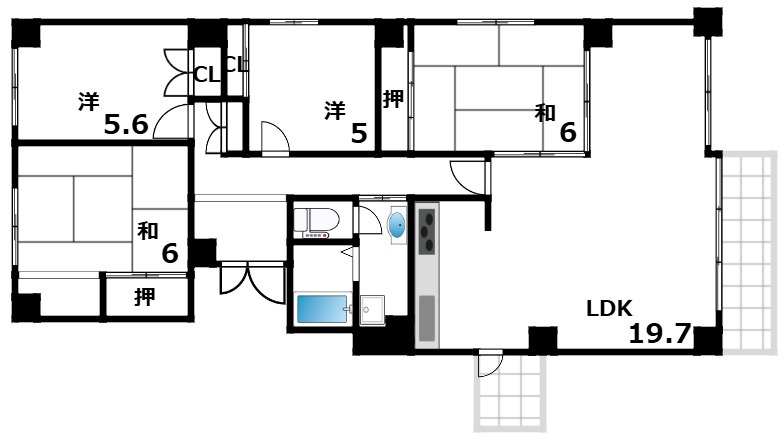 芦屋緑1住宅3号棟の間取り