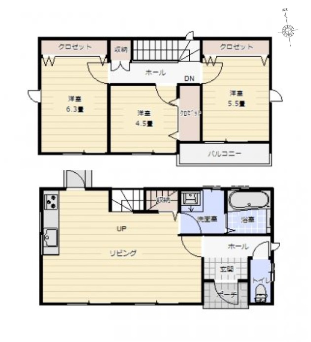 熊本市西区花園7丁目第7-6棟（1号棟）の間取り|全居室収納豊富で便利です。