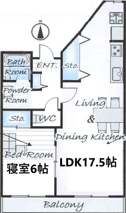 APAガーデンコート鳳西町の間取り|LDK17.5帖で、ゆったりとした間取りです。