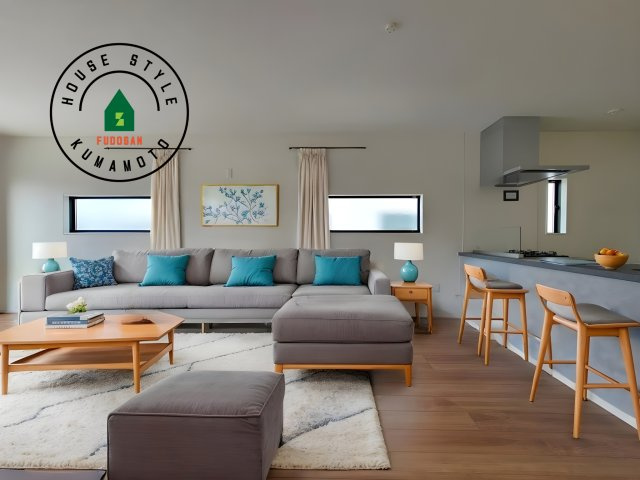 熊本市北区楠1丁目第2-2棟（2号棟）　の居間・リビング|明るく開放的なリビングダイニングは豊かな陽光が注ぎ込み、やすらぎの空間を演出してくれます。ご家族で楽しいひとときをお過ごし下さい。※家具はCGを合成したものです。