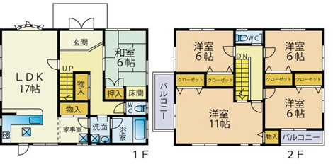 野洲市乙窪の住宅付店舗戸建の間取り