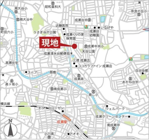 町田市成瀬　売地2区画　建築条件無の地図|町田市成瀬1-20-17付近
