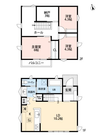 前橋市平和町　中古住宅の間取り|3LDK＋S　2階に物干しスペースもあります♪