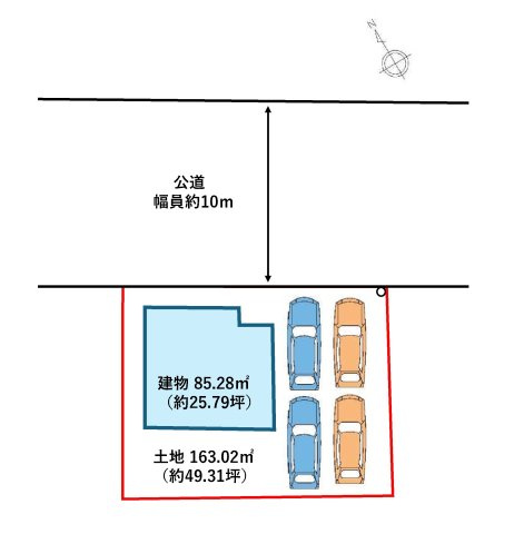 前橋市平和町　中古住宅の区画図|4台駐車可能です。（並列2台+縦列2台）※車種によります