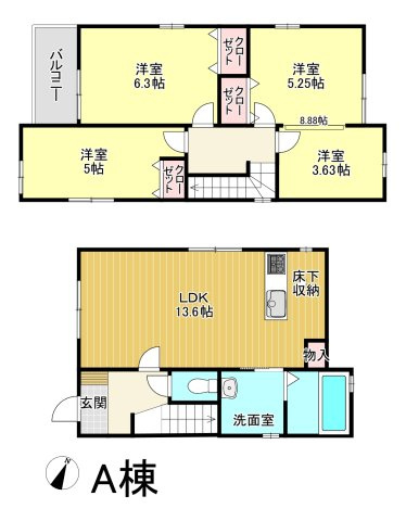 【今からご案内可能】豊明市栄町南舘Ⅱ 全2棟 A棟 の間取り|【A棟】土地面積99.99㎡、建物面積83.07㎡