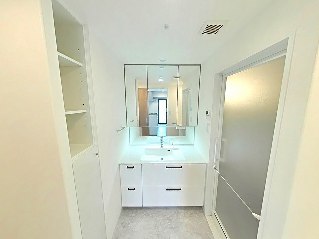 アルファステイツ表町の独立洗面台|収納スペースがしっかりと確保されているので、ランドリーグッズなどの収納もラクラクです♪