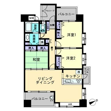 熊本市中央区南千反畑町の賃貸マンションの間取り