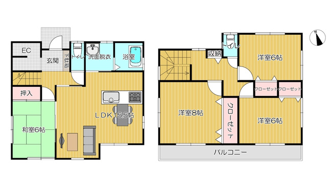 【間取り】 | 邑楽町新中野　中古戸建 | 水回り集中設計の間取りで家事ラクラク♪