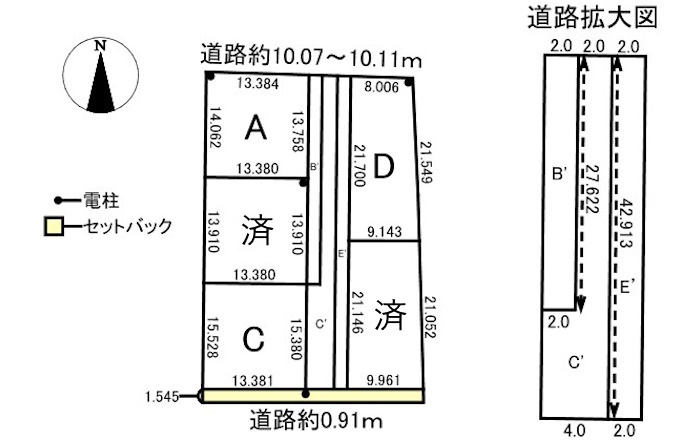 5区画分譲地　野一色3丁目　D区画の区画図