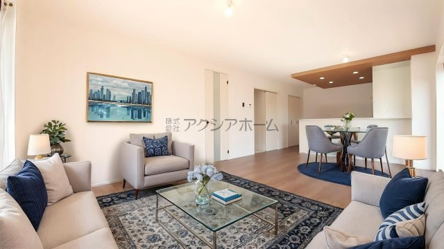 入間市扇台4丁目・全2棟　新築一戸建　1号棟　～収納豊富～の内装|LDK18帖(家具はCG画像での表示になります。)