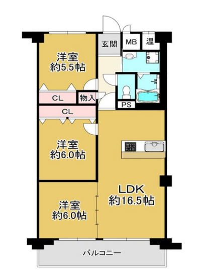 【間取り】 | ネオハイツ垂水 | 3LDK、価格1,260万円、専有面積78.12㎡、バルコニー面積9.45㎡