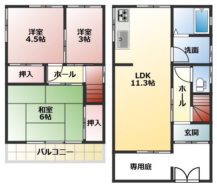 日新町一戸建貸家の間取り