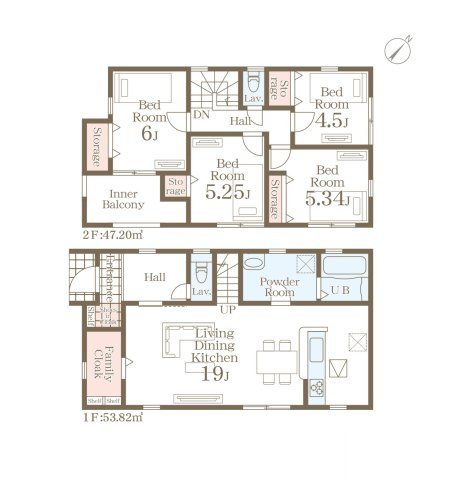 熊本市東区戸島第11-1棟（1号棟）の間取り|全居室収納付きで便利です。