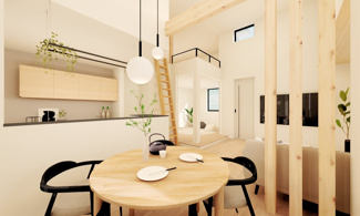 【居間・リビング】 | 宇治市広野町宮谷　新築戸建 | 吹抜けから差し込む光が、空間をやさしく包み暮らしにぬくもりを届けます。