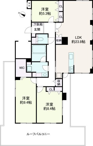 ルネ本山南の間取り|専有面積約111.57㎡　ルーフバルコニー面積約48.04㎡