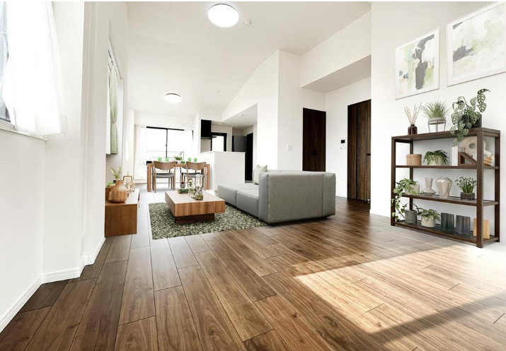 ルネ本山南の居間・リビング|【イメージパース】南・西・北向きの開放感のあるリビングスペース