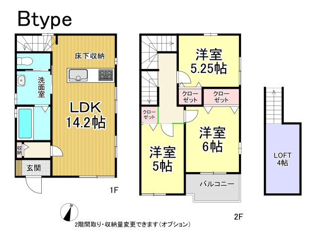【今からでもご案内可能】豊明市前後町仙人塚I 全3棟 Btypeの間取り|【Btype】3LDK＋ロフト、土地面積:84.90㎡　建物面積:78.40㎡