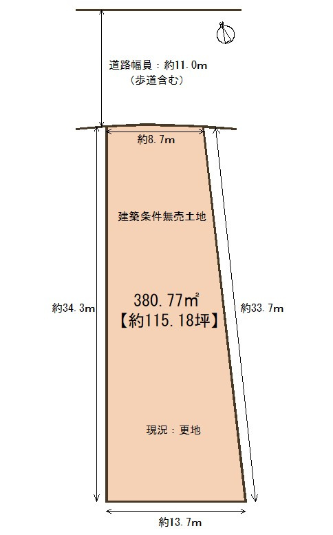 京都市左京区北白川上池田の土地図|約115坪の建築条件無売土地！
お好きなハウスメーカー・工務店で建築可能です(^^♪