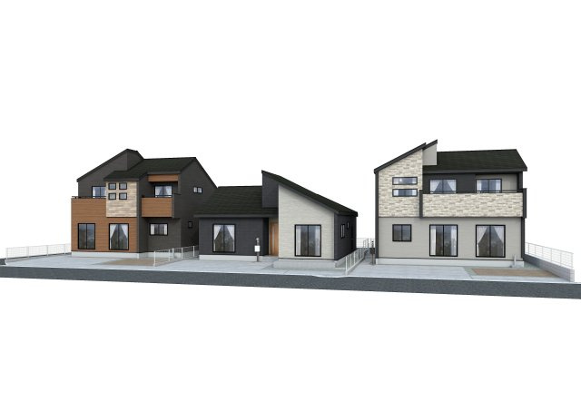 太白区四郎丸昭和中　２号棟の外観パース|異なる間取り全3棟！前面道路ゆとりの広さでお車の出し入れ楽々♪