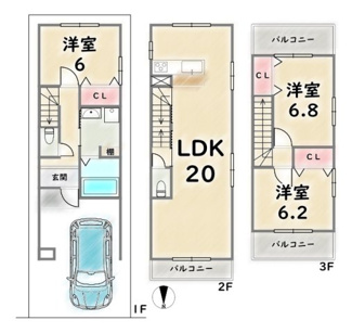 【土地図＋建物プラン例】 | 中京区西ノ京冷泉町　建築条件付き