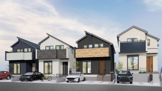 練馬区高松1丁目　土地約38坪　大型邸宅　全4棟の外観パース