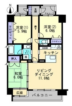 アルファステイツ天神大橋の間取り|南西角部屋、約７９．５㎡の３ＬＤＫです。玄関やバスルームに小窓があり通気性も良好です。