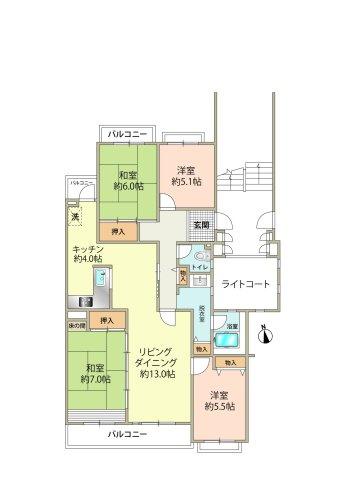 4LDK：専有面積97.26㎡、バルコニー面積10.01㎡。手入れが行き届き落ち着いた環境にございます。