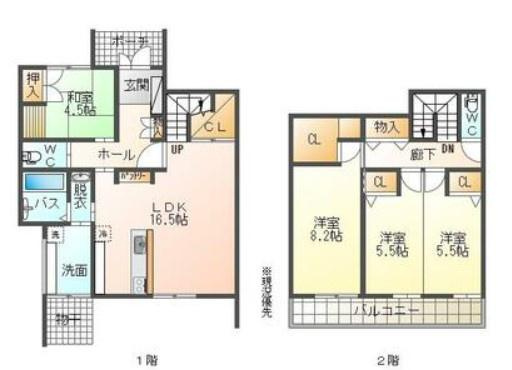 森町戸建て住宅　B棟の間取り|※図面と現況が異なる場合は、現況を優先。