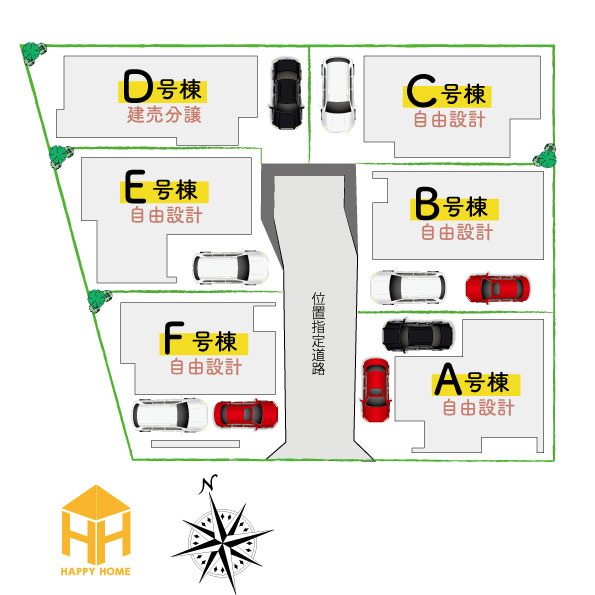 ハッピータウン伊丹瑞穂町6丁目新築一戸建ての区画図|全6区画フリープラン対応住戸あります。